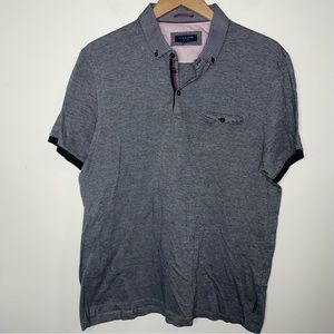 Ted Baker Mens Polo Shirt 6 Gray Cotton Short Sleeve Regular Fit Button Collar